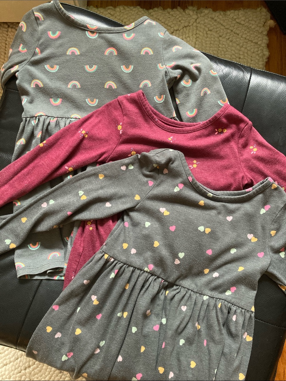 Lot of 3 Cat & Jack Long Sleeve Dresses- hearts, rainbows, flowers